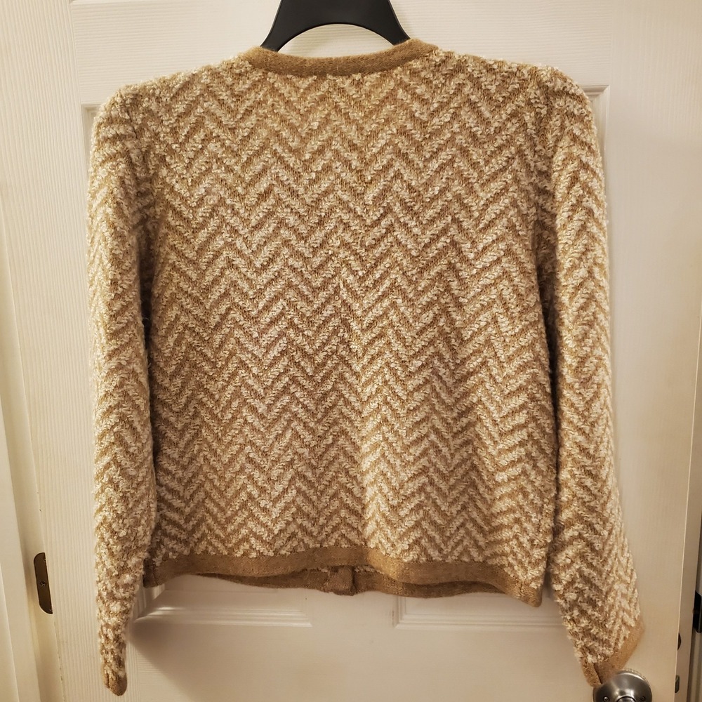 Loft Outlet sz M fuzzy buttonup Cardigan chevron classic preppy cozy career work - Picture 7 of 13